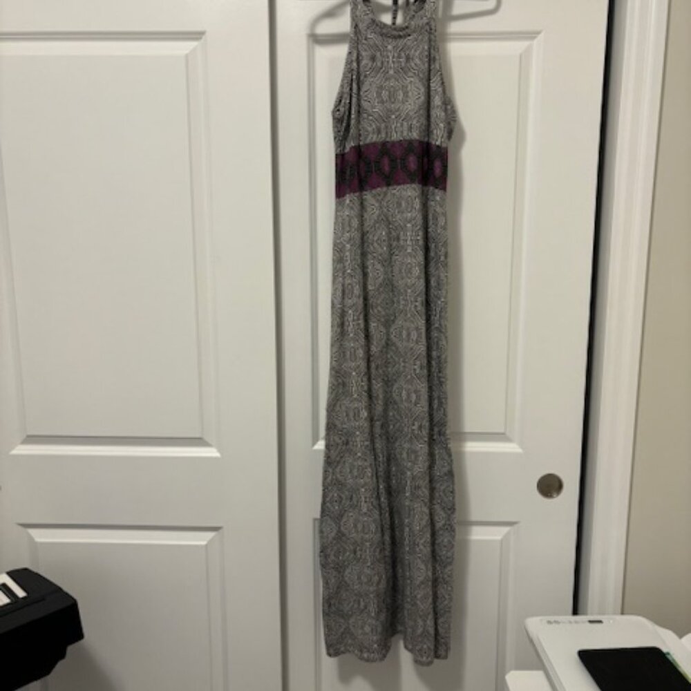 PRANA Skye Halter Gravel Purple Embroidered Organic Cotton Maxi Dress Size M